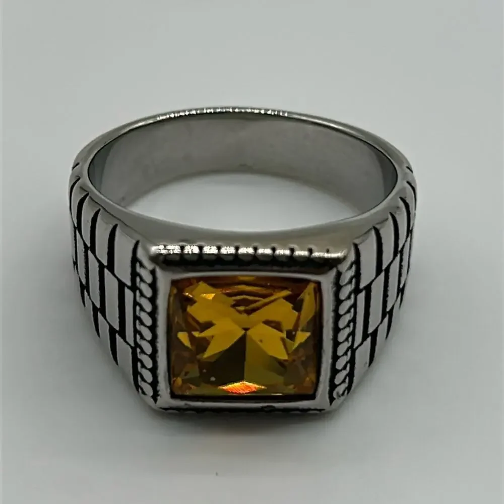 Yellow Cubic Zirconia Handmade Men's Ring Size 12.5 NWT
